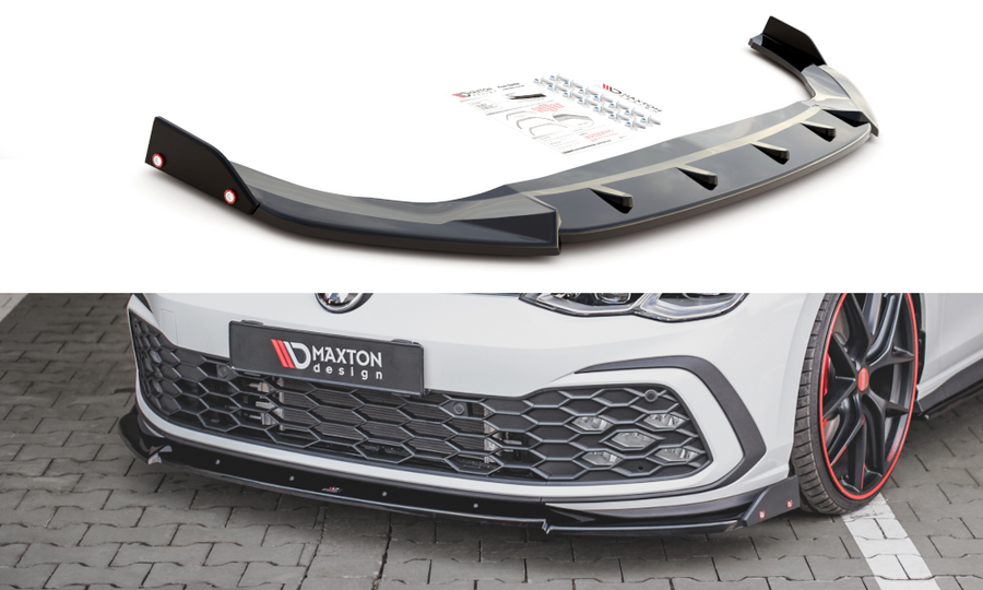Maxton Design VW-GO-8-GTI-FD3T+FSF Front Splitter + Flaps V.3 Volkswagen Golf GTI / R-Line MK8 | Duco Car Parts UK Car Parts