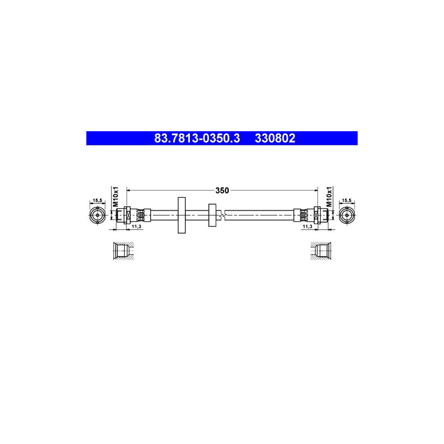 ATE 83 7813 0350 3 Brake Hose for VW TRANSPORTER 350Mm