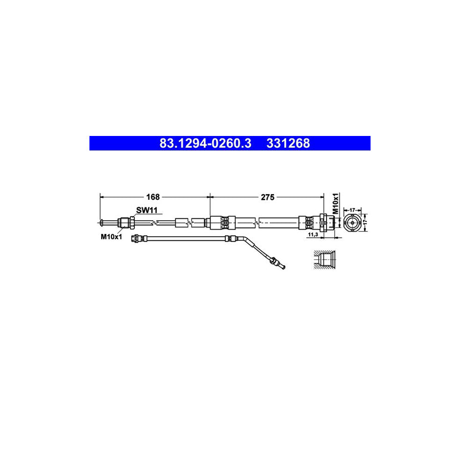 ATE 83 1294 0260 3 Brake Hose for BMW Z4 275Mm M10X1 