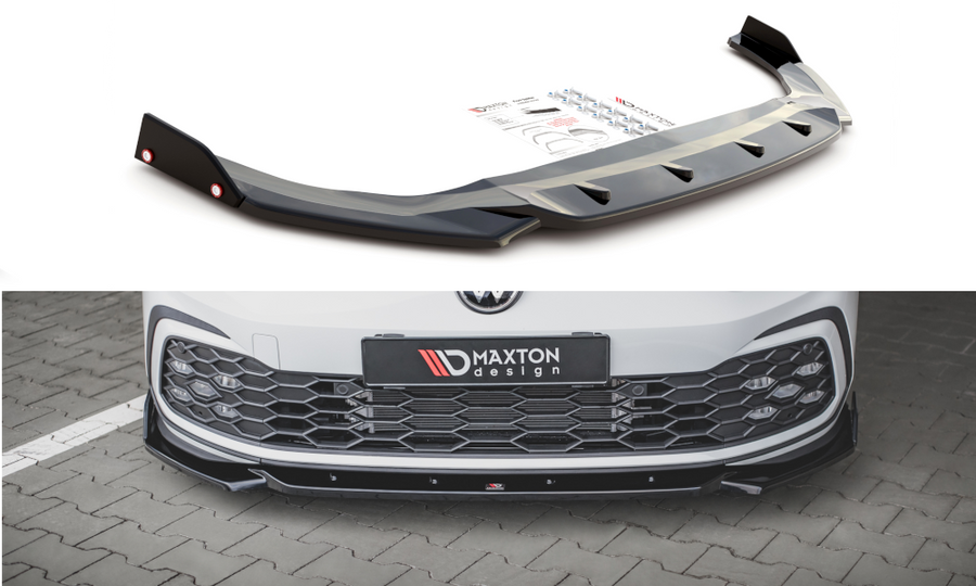 Maxton Design VW-GO-8-GTI-FD2T+FSF Front Splitter + Flaps V.2 Volkswagen Golf GTI / R-Line MK8 | Duco Car Parts UK Car Parts