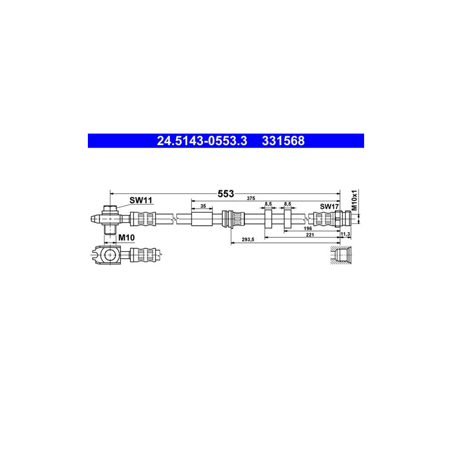 ATE 24 5143 0553 3 Brake Hose 553Mm M10X1 