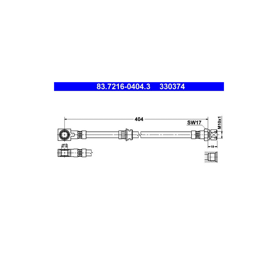 ATE 83 7216 0404 3 Brake Hose 400Mm M10X1 