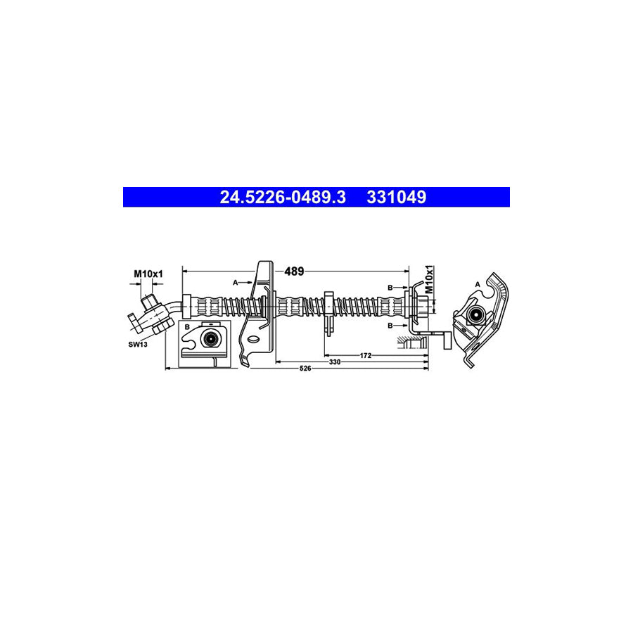 ATE 24 5226 0489 3 Brake Hose for LAND ROVER DISCOVERY 489Mm M10X1 