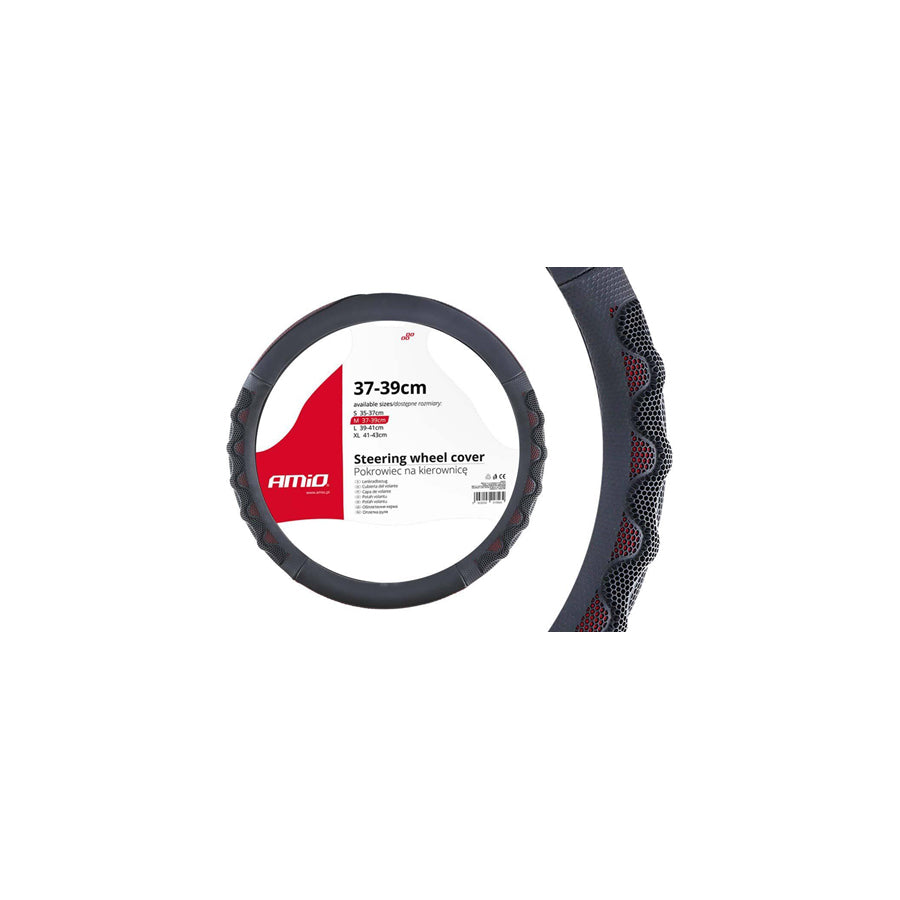 AMiO SWC-25-M 02562 Steering wheel cover Black, ?: 37-39cm, Leatherette, Plastic