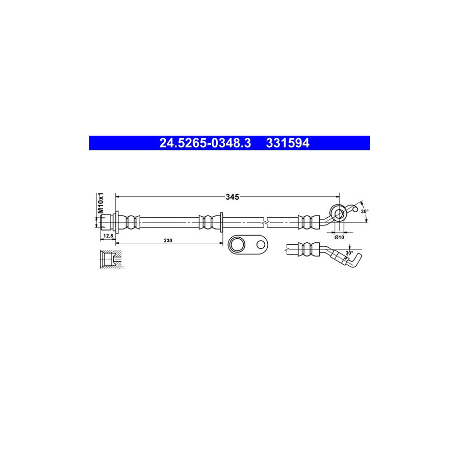 ATE 24 5265 0348 3 Brake Hose 345Mm M10X1 