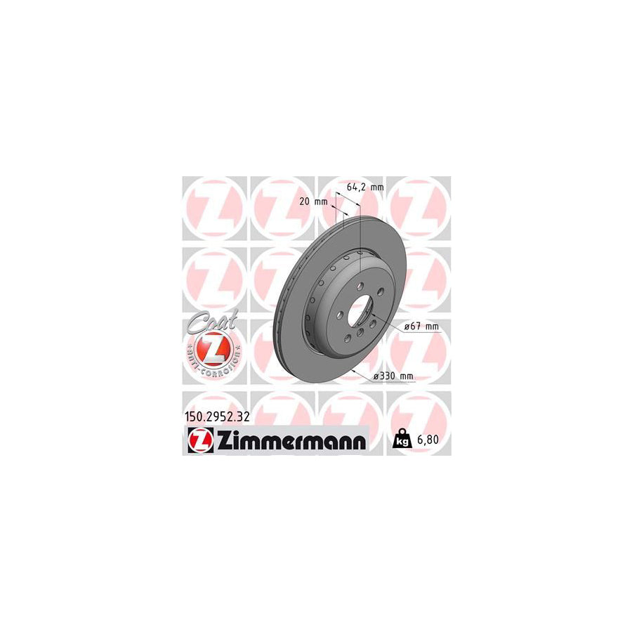 ZIMmERMANN 150 2952 32 Brake Disc Internally Vented Two piece brake disc Coated High carbon