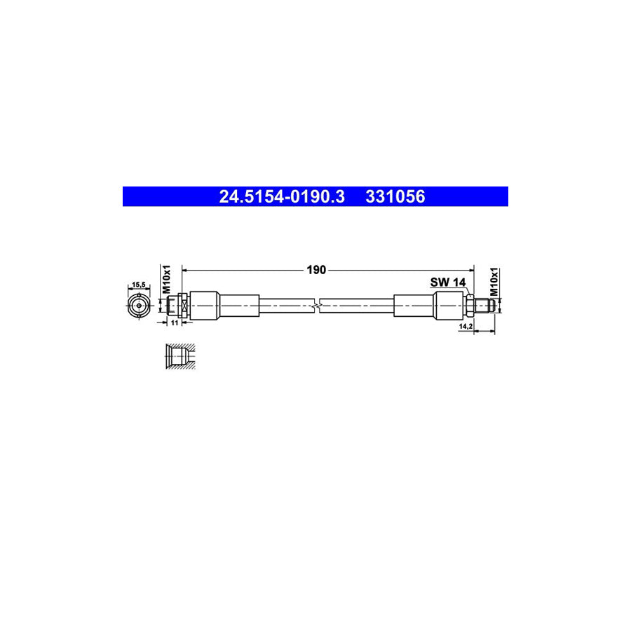 ATE 24 5154 0190 3 Brake Hose for AUDI A8 D3 4E2 4E8 190Mm M10X1 