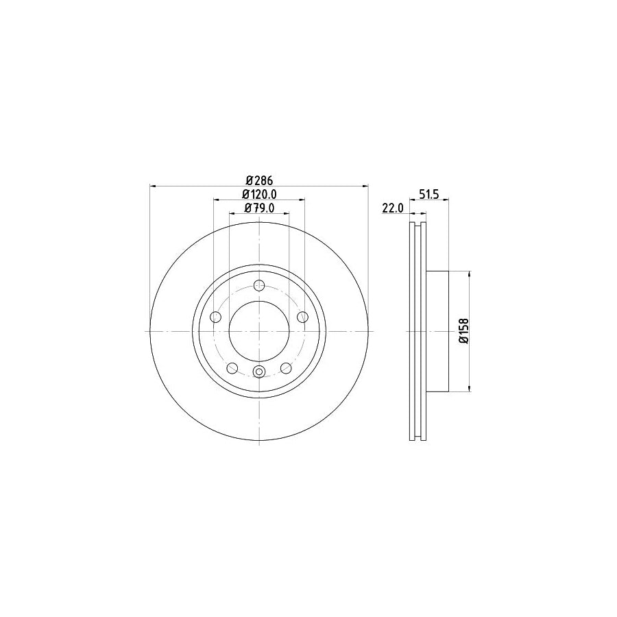 HELLA PRO High Carbon 8DD 355 127 041 Brake Disc Internally Vented Coated High carbon without wheel hub without wheel studs