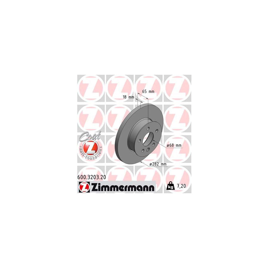 ZIMmERMANN COAT Z 600 3203 20 Brake Disc for VW TRANSPORTER Solid Coated
