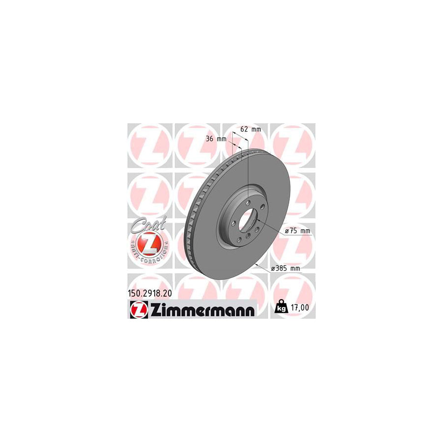 ZIMmERMANN COAT Z 150 2918 20 Brake Disc Internally Vented Coated High carbon