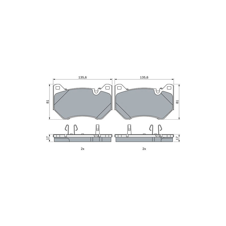 Bosch 0986424965 Brake Pad Set For Audi Q5 With Anti Squeak Plate With Mounting Manual With Piston Clip BP2582