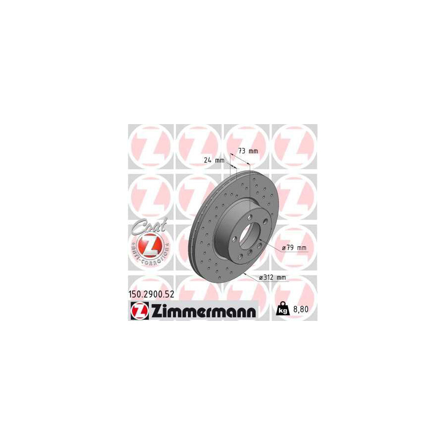 ZIMmERMANN SPORT COAT Z 150 2900 52 Brake Disc Internally Vented Perforated Coated High carbon