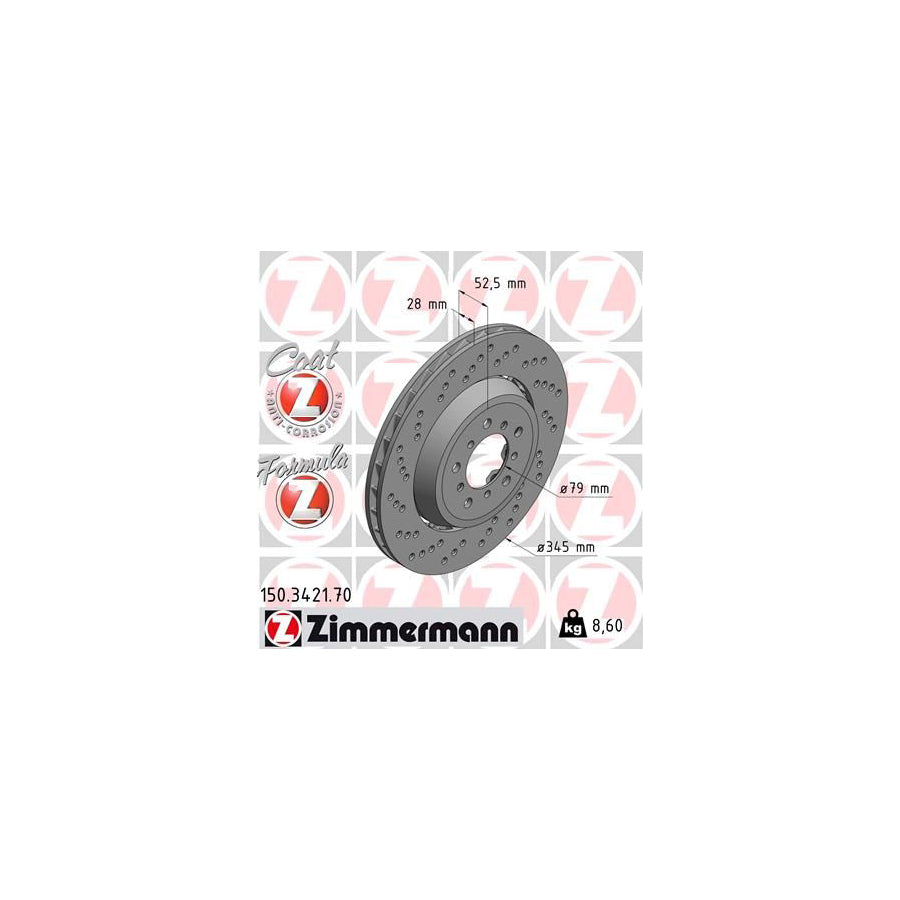 ZIMmERMANN FORMULA Z COAT Z 150 3421 70 Brake Disc Perforated Two piece brake disc Vented Coated Alloyed High carbon