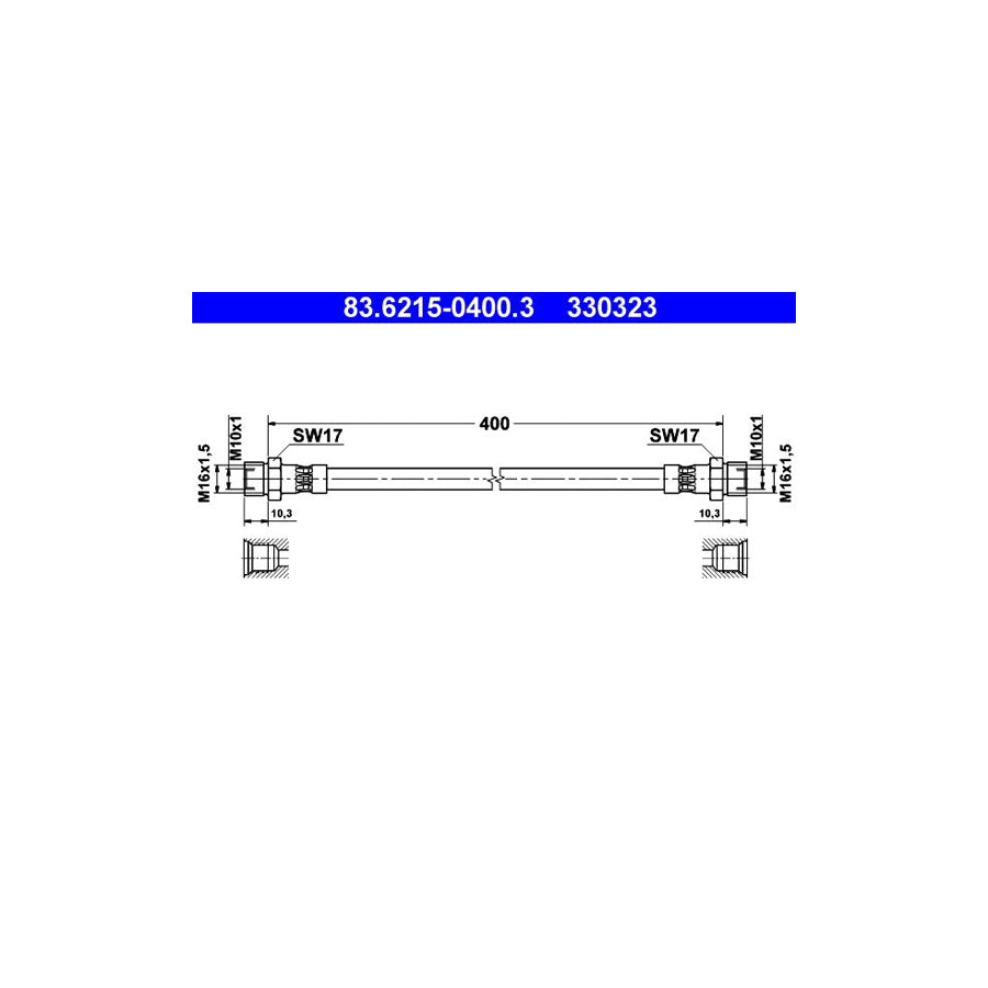 ATE 83 6215 0400 3 Brake Hose 400Mm