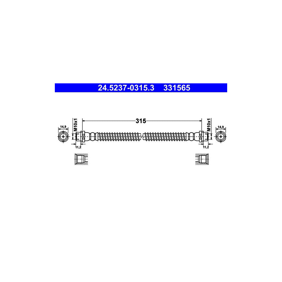 ATE 24 5237 0315 3 Brake Hose for VW AMAROK 315Mm