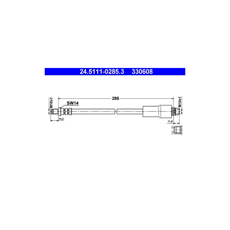 ATE 24 5111 0285 3 Brake Hose for RENAULT SAFRANE 285Mm M10X1 
