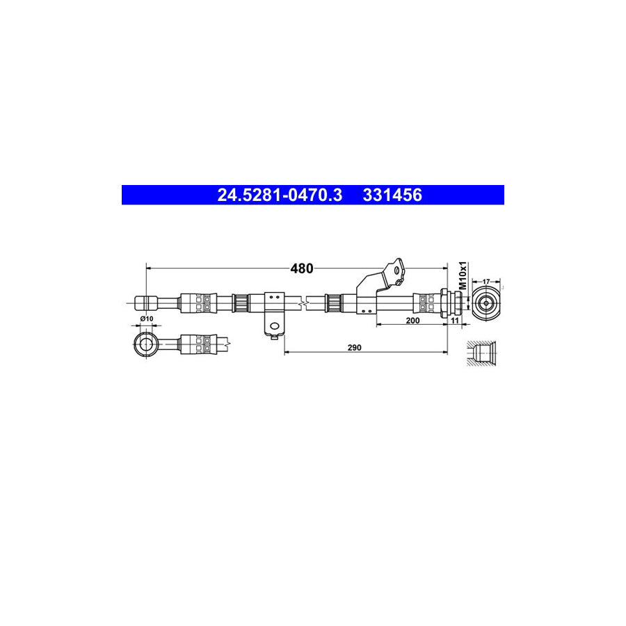 ATE 24 5281 0470 3 Brake Hose for KIA Carens III UN 469Mm M10X1 