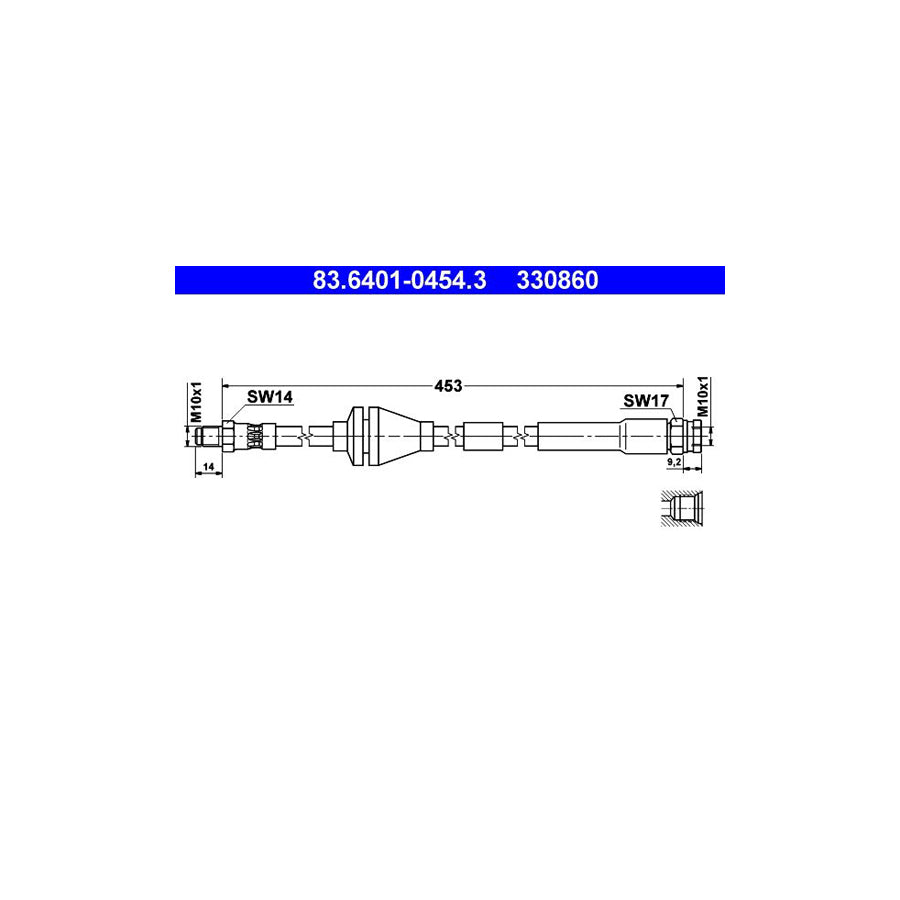ATE 83 6401 0454 3 Brake Hose for FIAT Punto II Hatchback 188 453Mm M10X1 