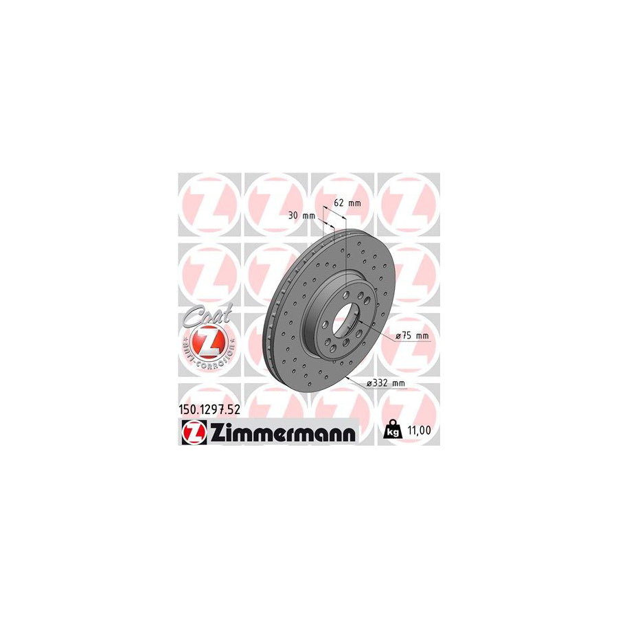 ZIMmERMANN SPORT COAT Z 150 1297 52 Brake Disc for BMW X5 E53 Internally Vented Perforated Coated High carbon