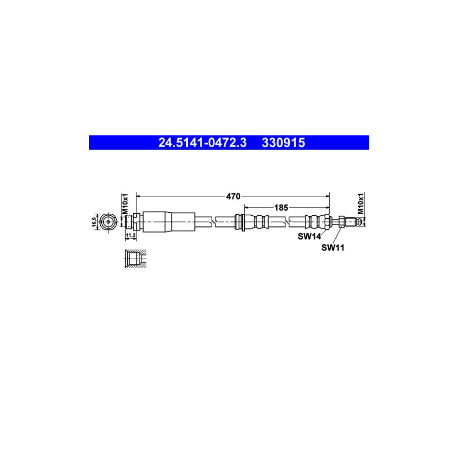 ATE 24 5141 0472 3 Brake Hose 470Mm M10X1 