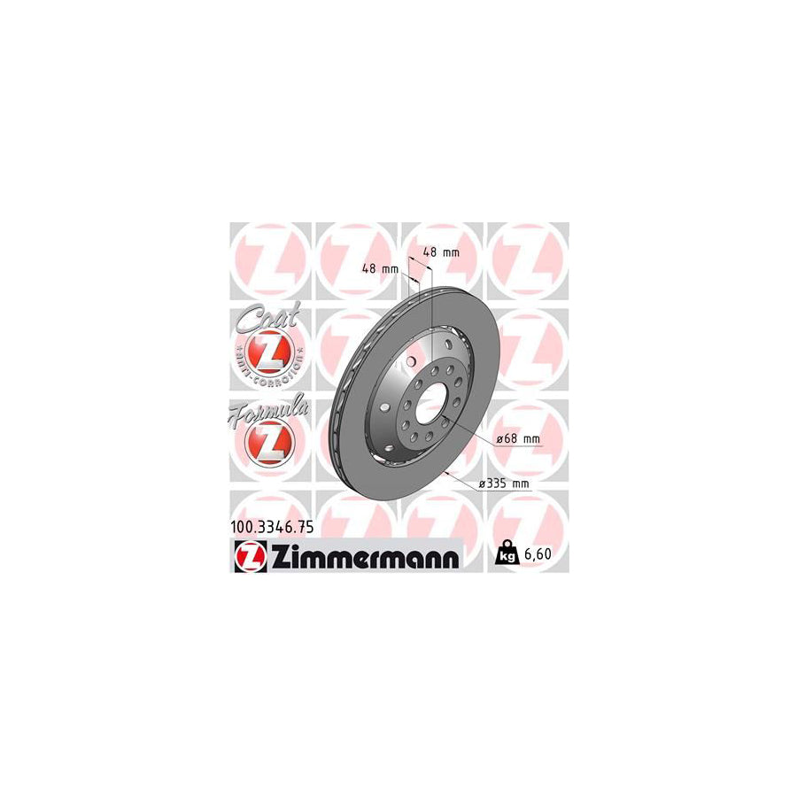 ZIMmERMANN FORMULA Z COAT Z 100 3346 75 Brake Disc for AUDI A6 Two piece brake disc Vented Coated Alloyed High carbon