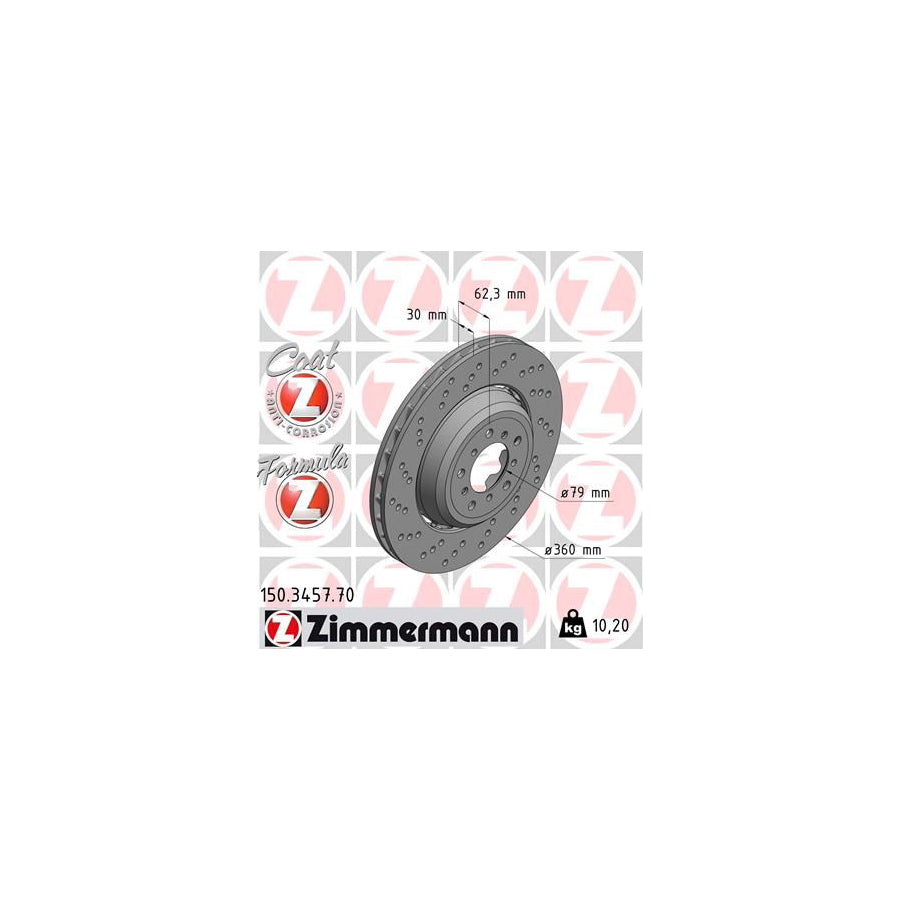 ZIMmERMANN FORMULA Z COAT Z 150 3457 70 Brake Disc Perforated Two piece brake disc Vented Coated Alloyed High carbon