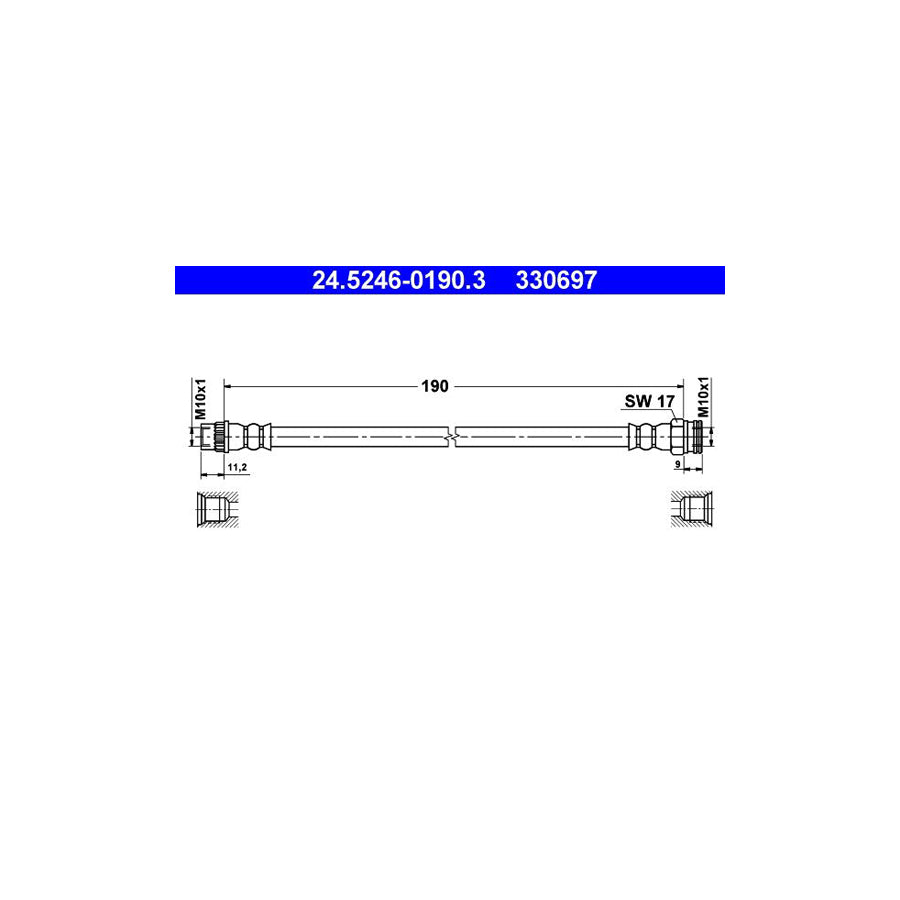 ATE 24 5246 0190 3 Brake Hose 190Mm