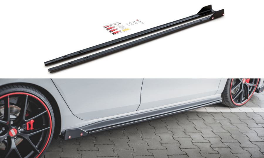 Maxton Design VW-GO-8-GTI-SD2T+SF Side Skirts Diffusers + Flaps V.2 Volkswagen Golf GTI / Clubsport / R-Line MK8 | Duco Car Parts UK Car Parts