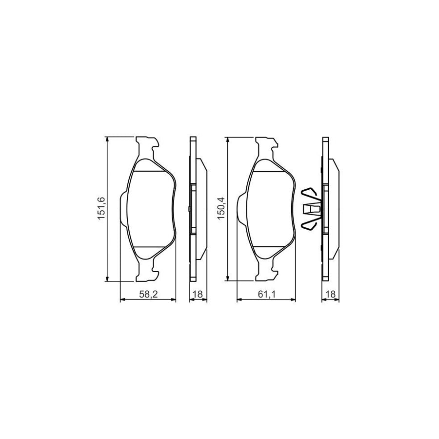 Bosch 0986494511 Brake Pad Set With Anti Squeak Plate With Piston Clip BP1432