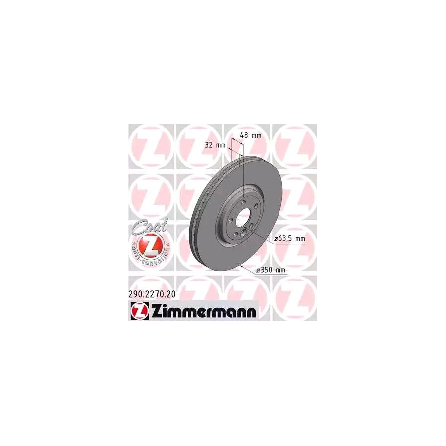 ZIMmERMANN COAT Z 290 2270 20 Brake Disc Internally Vented Coated High carbon