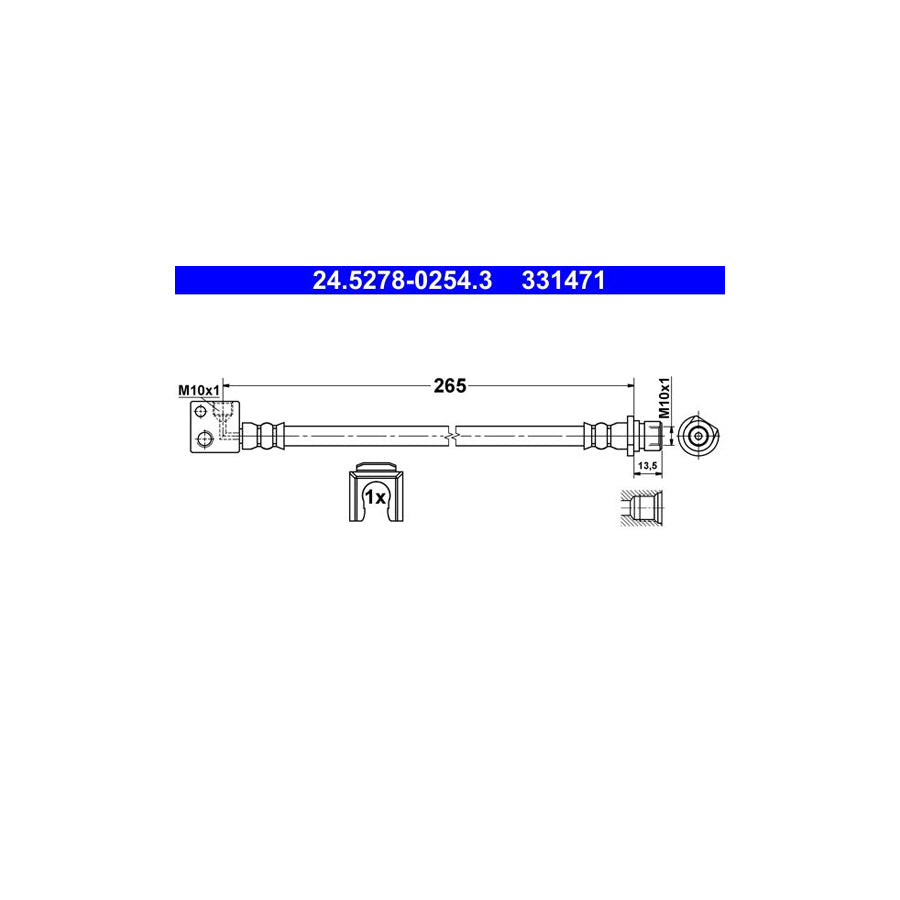 ATE 24 5278 0254 3 Brake Hose for HONDA JAZZ 265Mm M10X1 