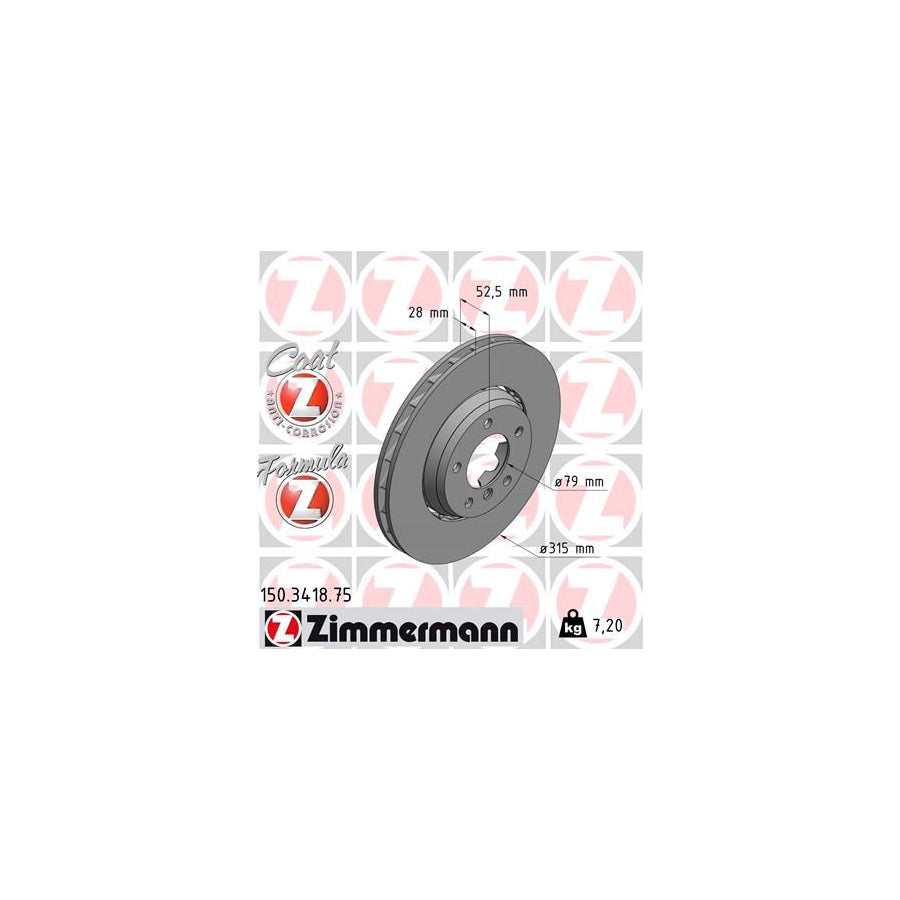 ZIMmERMANN FORMULA Z COAT Z 150 3418 75 Brake Disc Two piece brake disc Vented Coated Alloyed High carbon