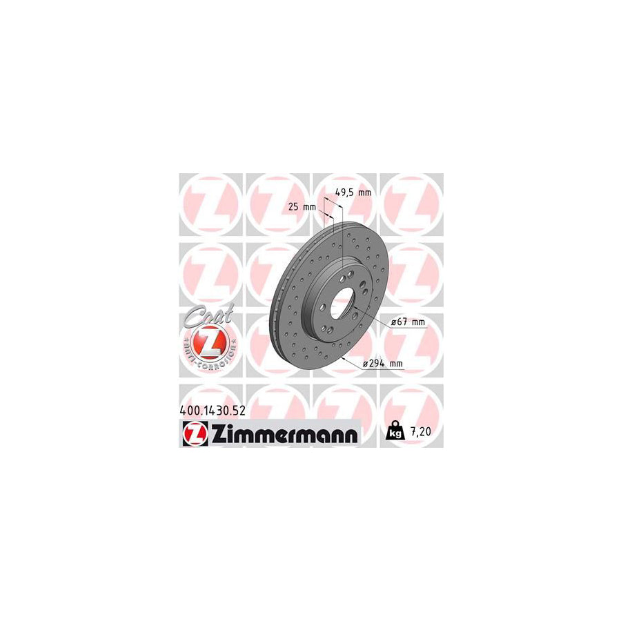 ZIMmERMANN SPORT COAT Z 400 1430 52 Brake Disc Internally Vented Perforated Coated High carbon