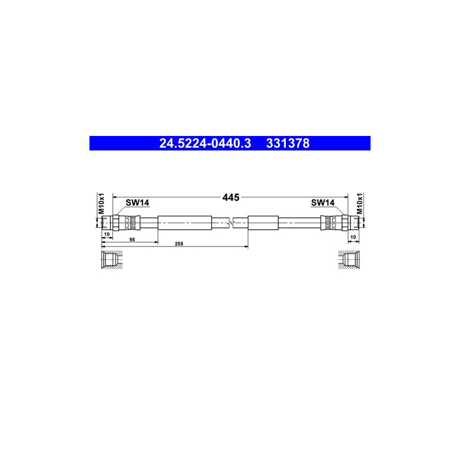 ATE 24 5224 0440 3 Brake Hose 445Mm