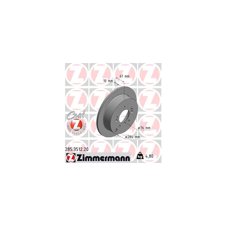 ZIMmERMANN COAT Z 285 3512 20 Brake Disc Solid Coated