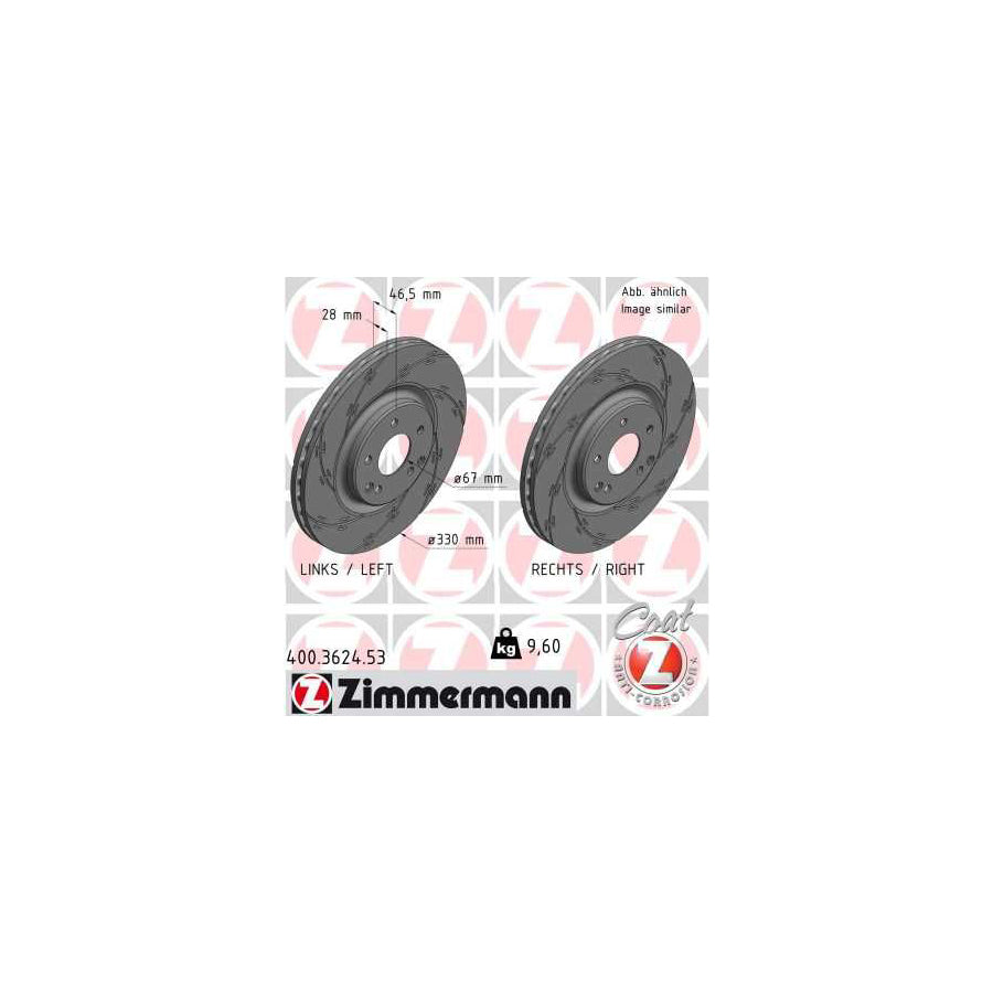 ZIMmERMANN BLACK Z 400 3624 53 Brake Disc Internally Vented Slotted Coated High carbon