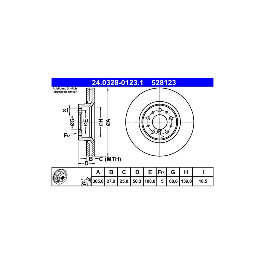 ATE PowerDisc 24 0328 0123 1 Brake Disc Vented Coated