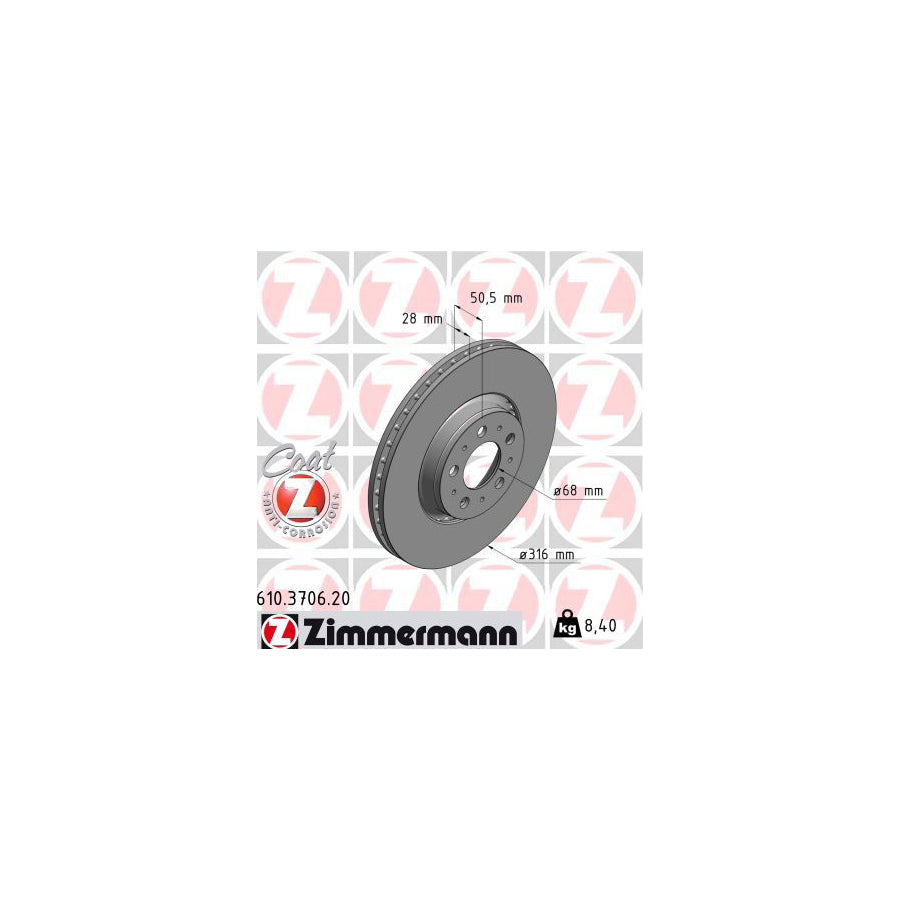 ZIMmERMANN COAT Z 610 3706 20 Brake Disc Externally Vented Coated