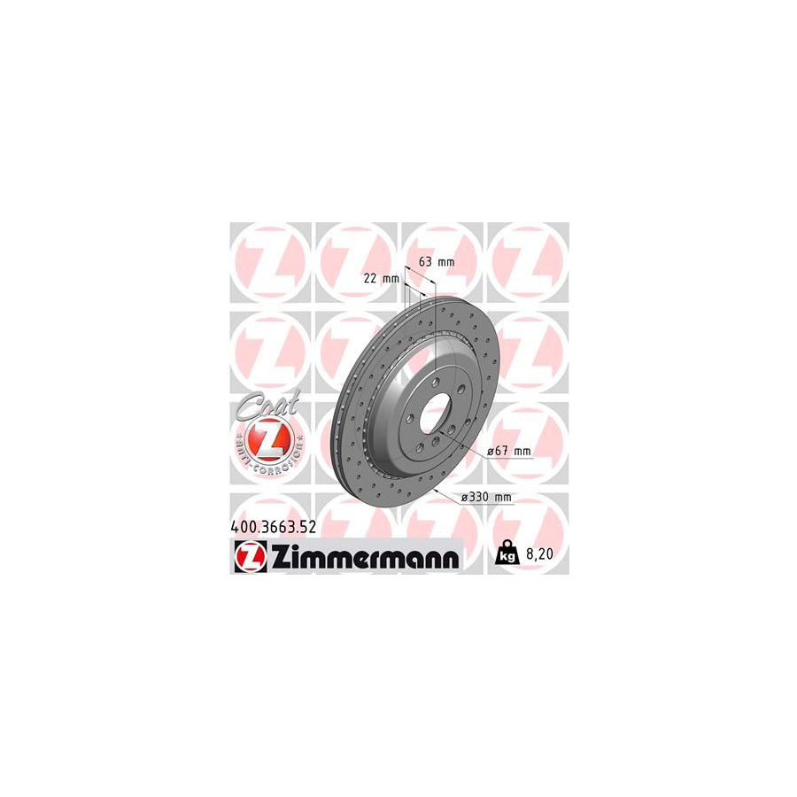 ZIMmERMANN SPORT COAT Z 400 3663 52 Brake Disc Externally Vented Perforated Coated High carbon