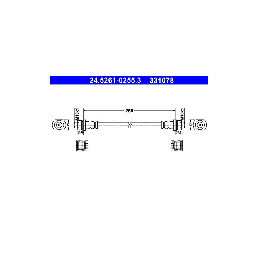ATE 24 5261 0255 3 Brake Hose 255Mm M10X1 
