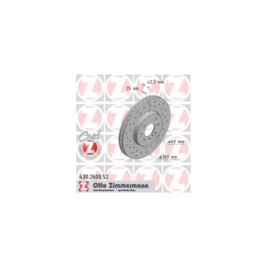 ZIMmERMANN SPORT COAT Z 430 2600 52 Brake Disc Internally Vented Perforated Coated High carbon