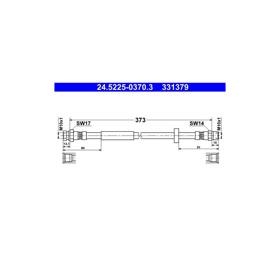ATE 24 5225 0370 3 Brake Hose 373Mm