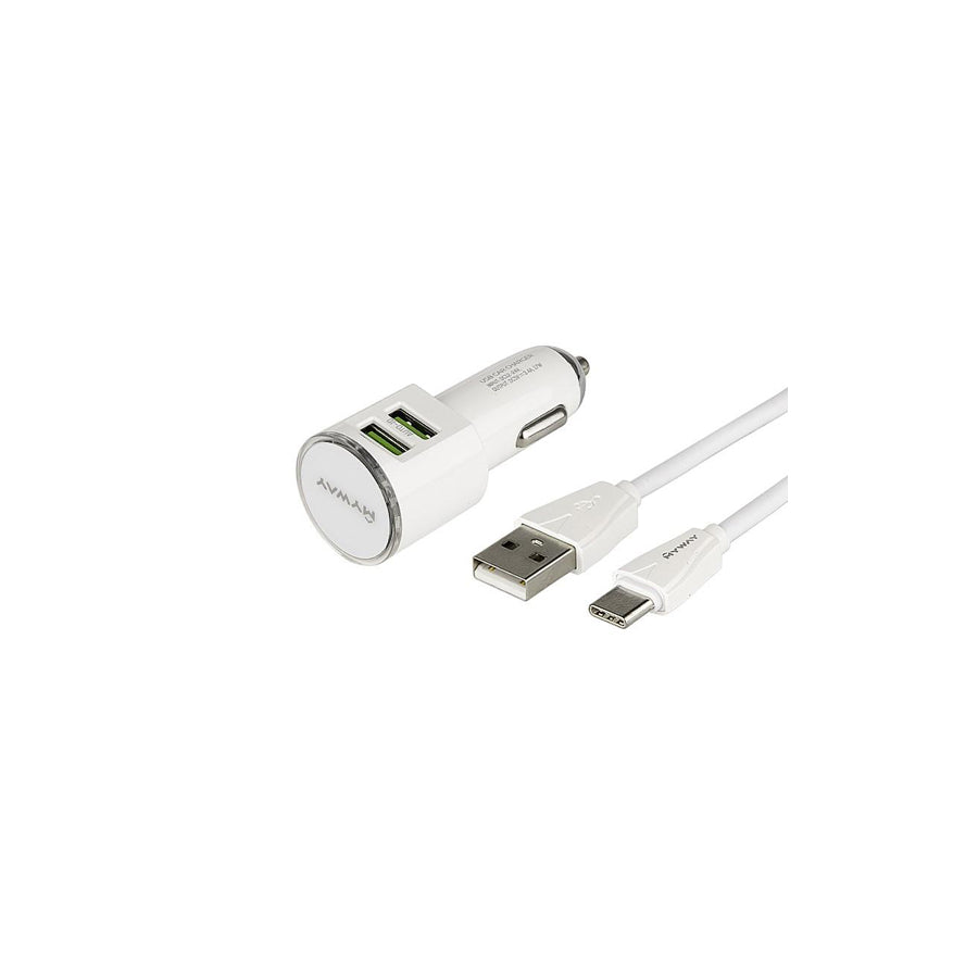 CARMOTION 63005 In-car charger 1m, Number of inlets/outlets: 2, with USB cable, USB type-C, White