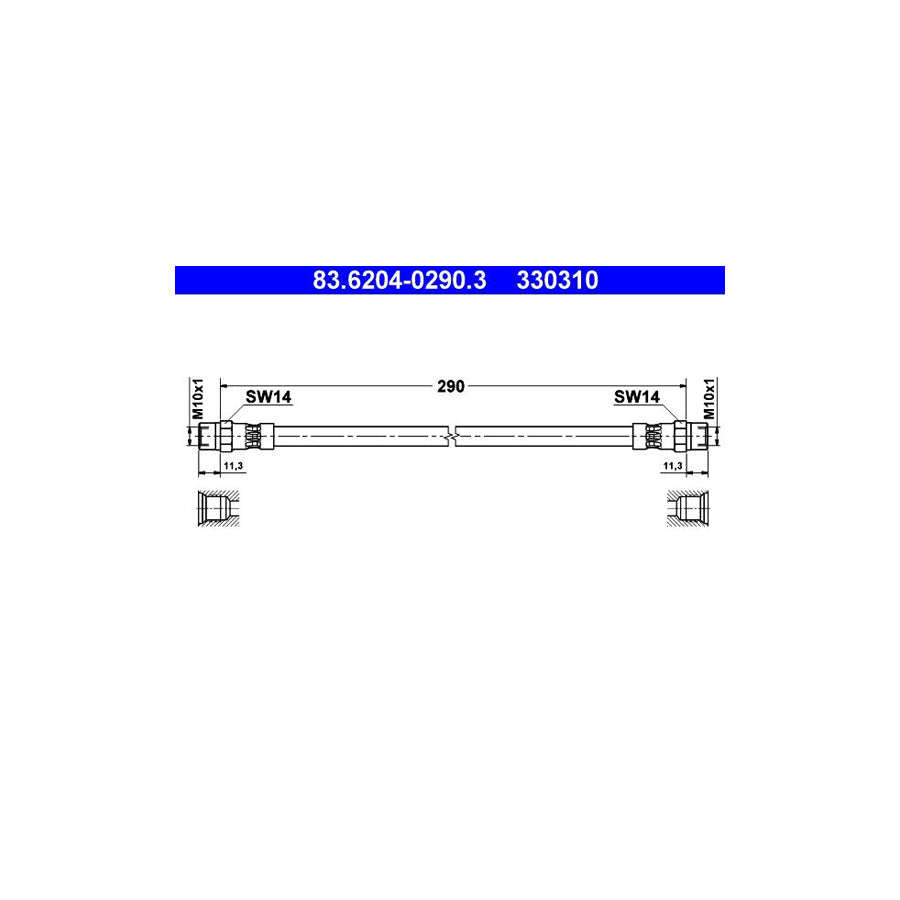 ATE 83 6204 0290 3 Brake Hose 290Mm