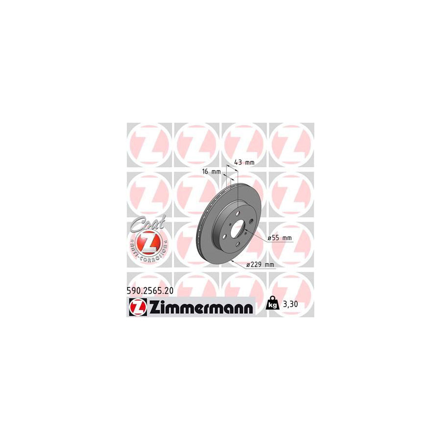 ZIMmERMANN COAT Z 590 2565 20 Brake Disc for TOYOTA STARLET Internally Vented Coated