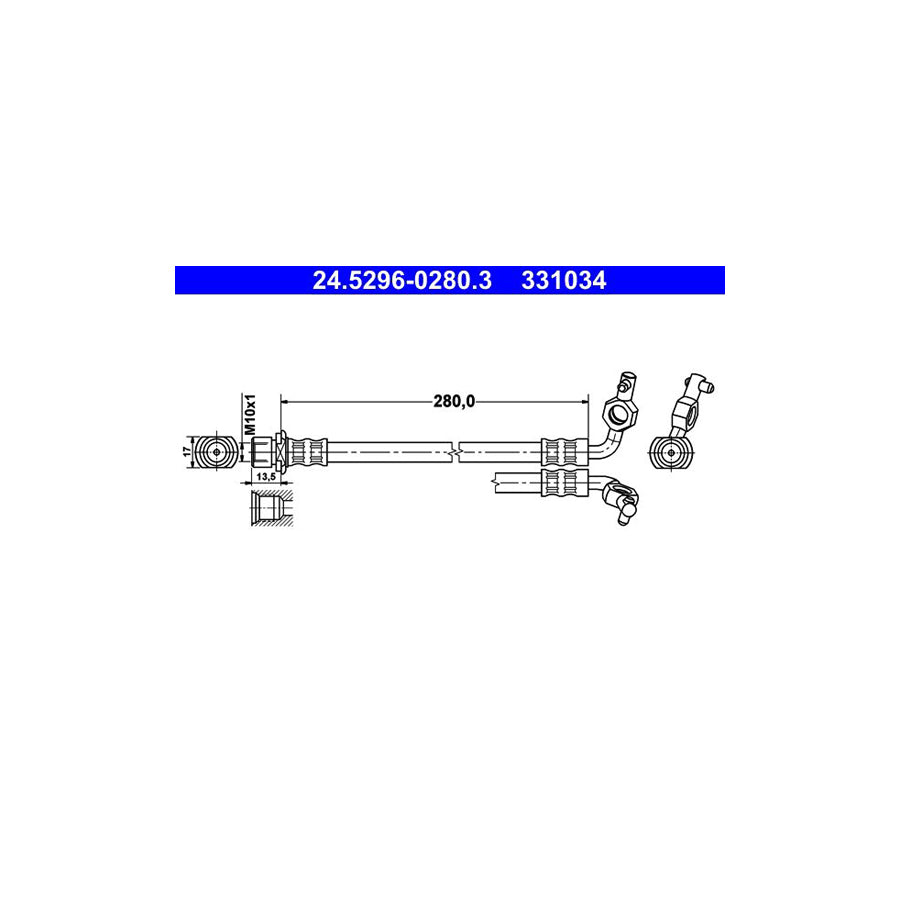 ATE 24 5296 0280 3 Brake Hose for TOYOTA RAV4 II Off Road XA20 280 5Mm M10X1
