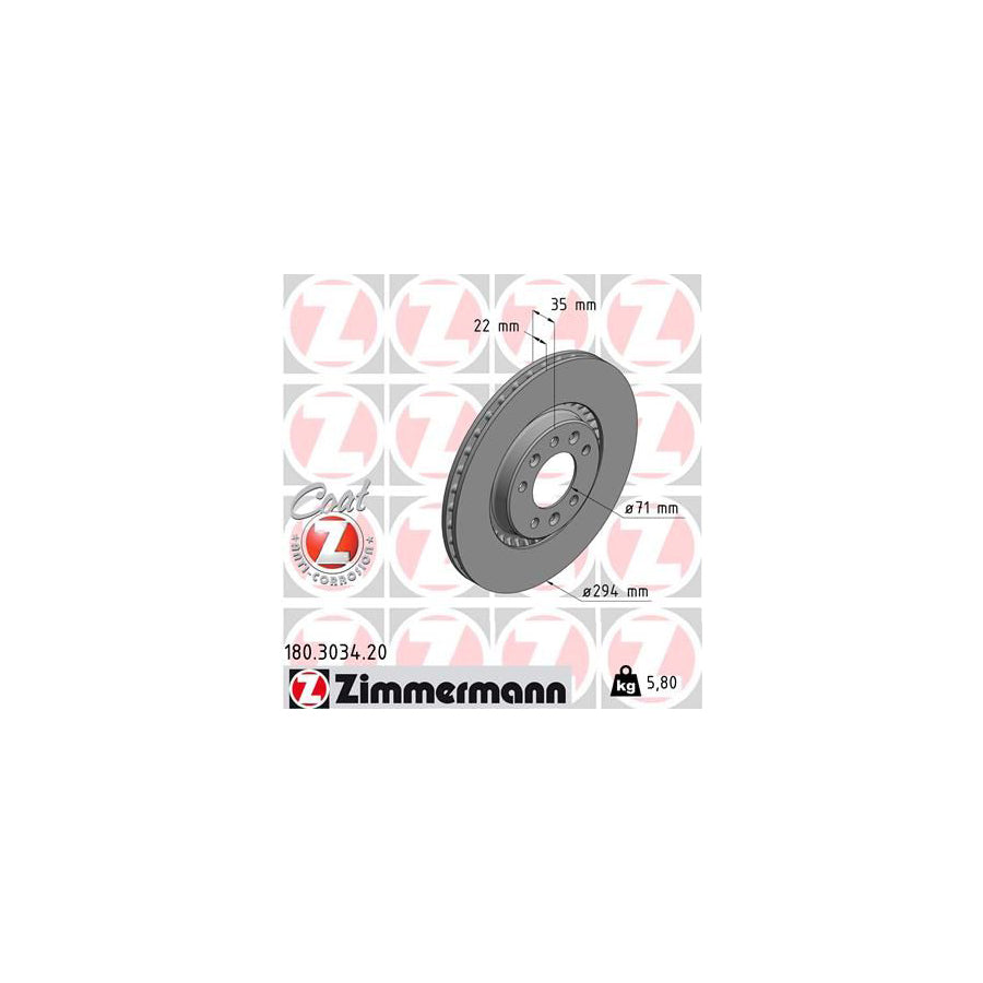 ZIMmERMANN COAT Z 180 3034 20 Brake Disc Externally Vented Coated