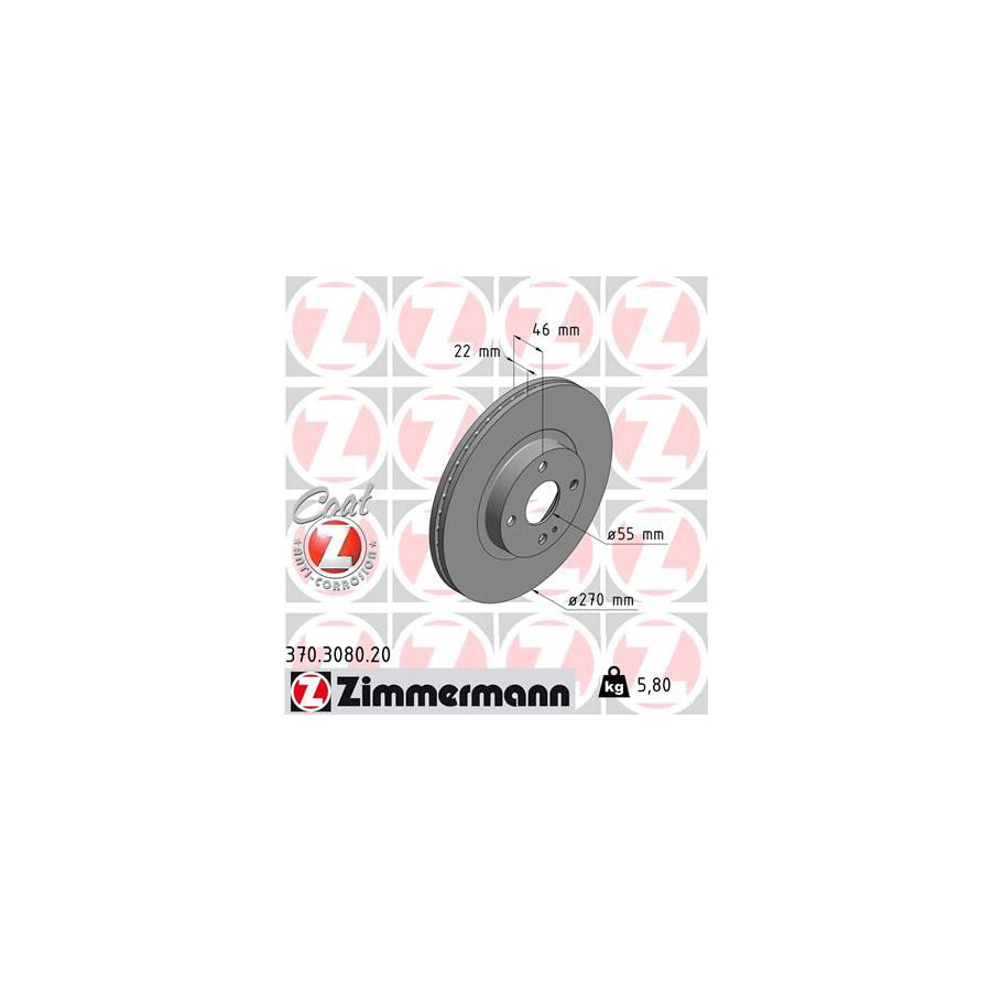 ZIMmERMANN COAT Z 370 3080 20 Brake Disc for MAZDA MX 5 II NB Internally Vented Coated