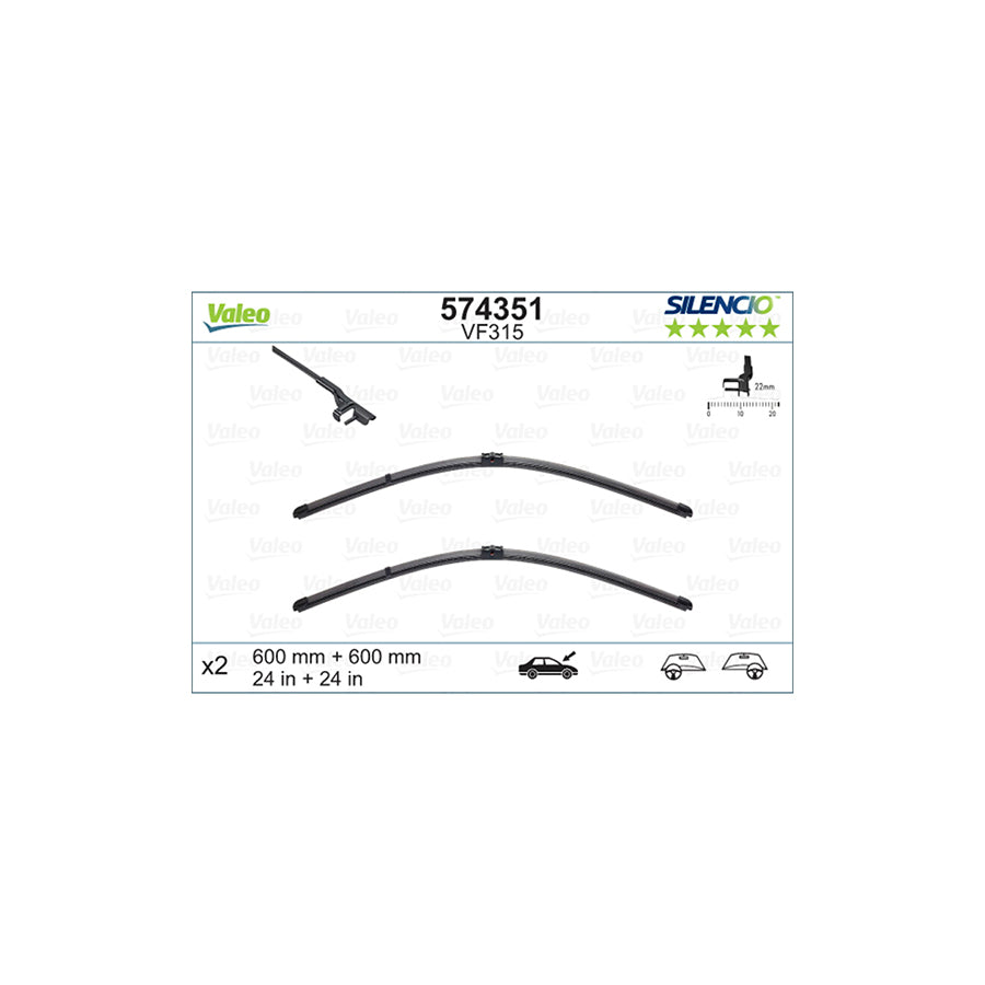 Valeo Silencio Flat Wiper Blade Set Vm316 Front