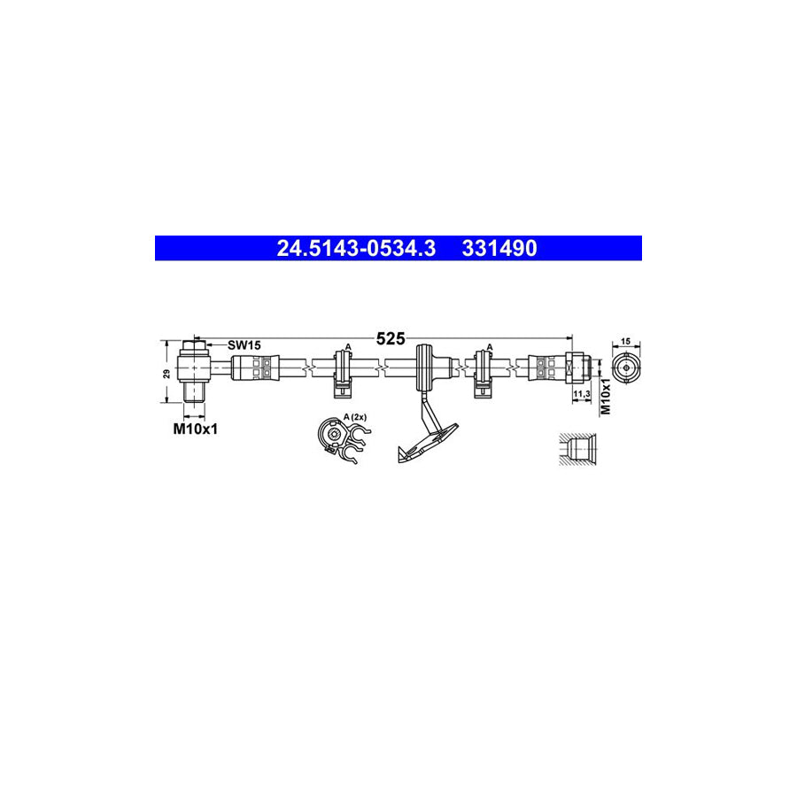 ATE 24 5143 0534 3 Brake Hose suitable for MERCEDES BENZ ML Class W163 525Mm M10X1 